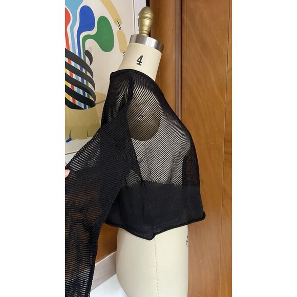 ALEXANDER WANG Sheer Mesh Net crop Top sweater pullover black Sz S - Picture 12 of 12
